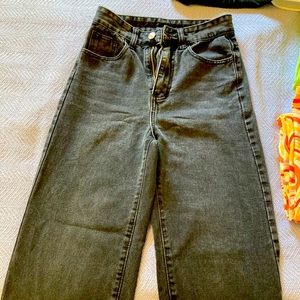 Black wide leg flare jeans by Romwe